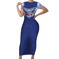 Custom Samoa Rugby Family Matching Short Sleeve Bodycon Dress and Hawaiian Shirt Pacific Motifs - Polynesian Pride