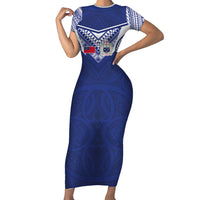 Custom Samoa Rugby Family Matching Short Sleeve Bodycon Dress and Hawaiian Shirt Pacific Motifs - Polynesian Pride