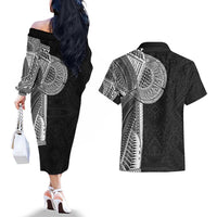 Samoan Tatau Couples Matching Off The Shoulder Long Sleeve Dress and Hawaiian Shirt Art Tribal Traditional Tattoos - Polynesian Pride