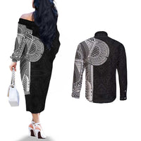 Samoan Tatau Couples Matching Off The Shoulder Long Sleeve Dress and Long Sleeve Button Shirt Art Tribal Traditional Tattoos - Polynesian Pride