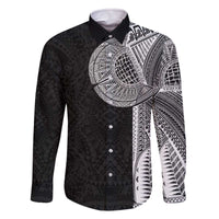 Samoan Tatau Family Matching Off The Shoulder Long Sleeve Dress and Hawaiian Shirt Art Tribal Traditional Tattoos LT03 Dad's Shirt - Long Sleeve Black - Polynesian Pride