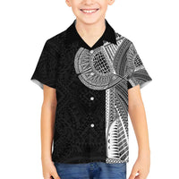 Samoan Tatau Family Matching Off Shoulder Maxi Dress and Hawaiian Shirt Art Tribal Traditional Tattoos LT03 Son's Shirt Black - Polynesian Pride