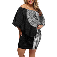Samoan Tatau Family Matching Off Shoulder Short Dress and Hawaiian Shirt Art Tribal Traditional Tattoos LT03 Mom's Dress Black - Polynesian Pride