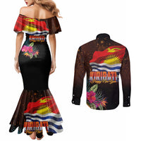 Kiribati Flag and Fireworks Couples Matching Mermaid Dress and Long Sleeve Button Shirt First Place Welcome the New Year - Polynesian Pride