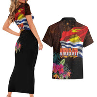 Kiribati Flag and Fireworks Couples Matching Short Sleeve Bodycon Dress and Hawaiian Shirt First Place Welcome the New Year LT03 - Polynesian Pride