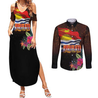 Kiribati Flag and Fireworks Couples Matching Summer Maxi Dress and Long Sleeve Button Shirt First Place Welcome the New Year LT03 Black - Polynesian Pride