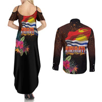 Kiribati Flag and Fireworks Couples Matching Summer Maxi Dress and Long Sleeve Button Shirt First Place Welcome the New Year LT03 - Polynesian Pride