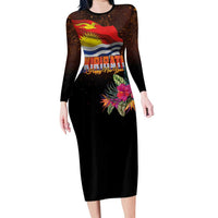 Kiribati Flag and Fireworks Family Matching Long Sleeve Bodycon Dress and Hawaiian Shirt First Place Welcome the New Year - Polynesian Pride