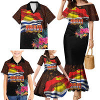 Kiribati Flag and Fireworks Family Matching Mermaid Dress and Hawaiian Shirt First Place Welcome the New Year LT03 - Polynesian Pride