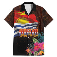 Kiribati Flag and Fireworks Family Matching Mermaid Dress and Hawaiian Shirt First Place Welcome the New Year LT03 Dad's Shirt - Short Sleeve Black - Polynesian Pride