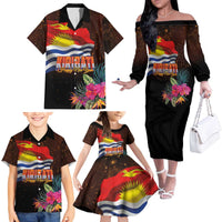 Kiribati Flag and Fireworks Family Matching Off The Shoulder Long Sleeve Dress and Hawaiian Shirt First Place Welcome the New Year LT03 - Polynesian Pride