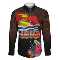 Kiribati Flag and Fireworks Family Matching Puletasi and Hawaiian Shirt First Place Welcome the New Year LT03 Dad's Shirt - Long Sleeve Black - Polynesian Pride