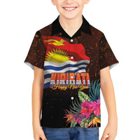 Kiribati Flag and Fireworks Family Matching Puletasi and Hawaiian Shirt First Place Welcome the New Year LT03 Son's Shirt Black - Polynesian Pride
