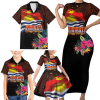 Kiribati Flag and Fireworks Family Matching Short Sleeve Bodycon Dress and Hawaiian Shirt First Place Welcome the New Year LT03 - Polynesian Pride