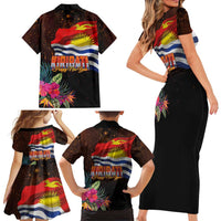 Kiribati Flag and Fireworks Family Matching Short Sleeve Bodycon Dress and Hawaiian Shirt First Place Welcome the New Year LT03 - Polynesian Pride