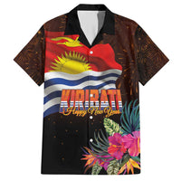 Kiribati Flag and Fireworks Family Matching Short Sleeve Bodycon Dress and Hawaiian Shirt First Place Welcome the New Year LT03 Dad's Shirt - Short Sleeve Black - Polynesian Pride