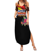 Kiribati Flag and Fireworks Family Matching Summer Maxi Dress and Hawaiian Shirt First Place Welcome the New Year LT03 Mom's Dress Black - Polynesian Pride