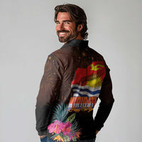 Kiribati Flag and Fireworks Long Sleeve Polo Shirt First Place Welcome the New Year - Polynesian Pride