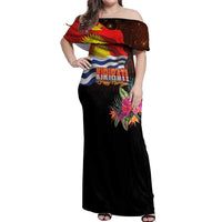 Kiribati Flag and Fireworks Off Shoulder Maxi Dress First Place Welcome the New Year - Polynesian Pride