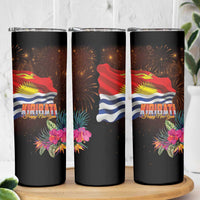 Kiribati Flag and Fireworks Skinny Tumbler First Place Welcome the New Year - Polynesian Pride