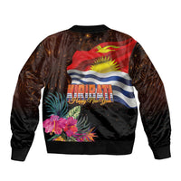 Kiribati Flag and Fireworks Sleeve Zip Bomber Jacket First Place Welcome the New Year - Polynesian Pride