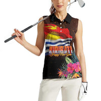 Kiribati Flag and Fireworks Women Sleeveless Polo Shirt First Place Welcome the New Year - Polynesian Pride