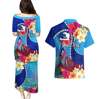 Personalised Haiti 220th Anniversary Independence Day Couples Matching Puletasi Dress and Hawaiian Shirt Ayiti Flower with Polynesian Pattern LT03 - Polynesian Pride