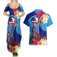 Personalised Haiti 220th Anniversary Independence Day Couples Matching Summer Maxi Dress and Hawaiian Shirt Ayiti Flower with Polynesian Pattern LT03 - Polynesian Pride