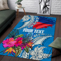 Personalised Haiti Coat Of Arms Area Rug Repiblik d Ayiti Tropical Flower Blue Polynesian Pattern LT03 Blue - Polynesian Pride