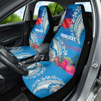 Personalised Haiti Coat Of Arms Car Seat Cover Repiblik d Ayiti Tropical Flower Blue Polynesian Pattern LT03 - Polynesian Pride