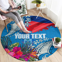 Personalised Haiti Coat Of Arms Round Carpet Repiblik d Ayiti Tropical Flower Blue Polynesian Pattern LT03 - Polynesian Pride