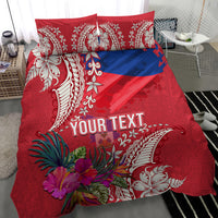 Personalised Haiti Coat Of Arms Bedding Set Repiblik d Ayiti Tropical Flower Red Polynesian Pattern LT03 - Polynesian Pride