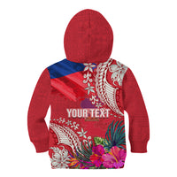 Personalised Haiti Coat Of Arms Kid Hoodie Repiblik d Ayiti Tropical Flower Red Polynesian Pattern LT03 - Polynesian Pride
