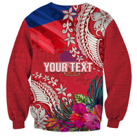 Personalised Haiti Coat Of Arms Sweatshirt Repiblik d Ayiti Tropical Flower Red Polynesian Pattern LT03 - Polynesian Pride