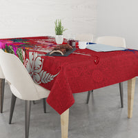 Personalised Haiti Coat Of Arms Tablecloth Repiblik d Ayiti Tropical Flower Red Polynesian Pattern LT03 - Polynesian Pride