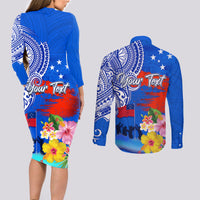 Personalised Samoa 62nd Anniversary Independence Day Couples Matching Long Sleeve Bodycon Dress and Long Sleeve Button Shirt Samoan Tribal Flag Style LT03 - Polynesian Pride