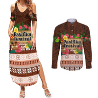 Pasifika Festival Auckland Couples Matching Summer Maxi Dress and Long Sleeve Button Shirt Polynesian Tribal with Pacific Pattern Brown Color LT03 Brown - Polynesian Pride