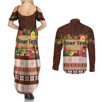 Pasifika Festival Auckland Couples Matching Summer Maxi Dress and Long Sleeve Button Shirt Polynesian Tribal with Pacific Pattern Brown Color LT03 - Polynesian Pride