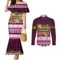 Pasifika Festival Auckland Couples Matching Mermaid Dress and Long Sleeve Button Shirt Polynesian Tribal with Pacific Pattern Pink Color LT03 Pink - Polynesian Pride