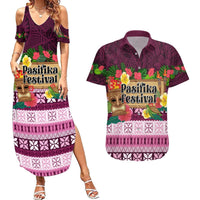 Pasifika Festival Auckland Couples Matching Summer Maxi Dress and Hawaiian Shirt Polynesian Tribal with Pacific Pattern Pink Color LT03 Pink - Polynesian Pride