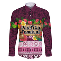 Pasifika Festival Auckland Family Matching Long Sleeve Bodycon Dress and Hawaiian Shirt Polynesian Tribal with Pacific Pattern Pink Color LT03 Dad's Shirt - Long Sleeve Pink - Polynesian Pride