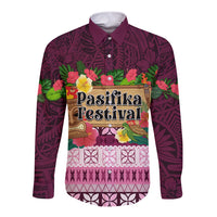 Pasifika Festival Auckland Long Sleeve Button Shirt Polynesian Tribal with Pacific Pattern Pink Color LT03 Unisex Pink - Polynesian Pride