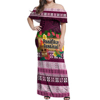 Pasifika Festival Auckland Off Shoulder Maxi Dress Polynesian Tribal with Pacific Pattern Pink Color LT03 Women Pink - Polynesian Pride