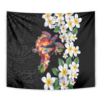 Hawaiian Lei Day Tapestry Plumeria and Turtle with Polynesian Tribal Pattern