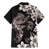Hawaiian Lei Day Family Matching Mermaid Dress and Hawaiian Shirt Plumeria and Turtle with Polynesian Tribal Pattern Grayscale Color