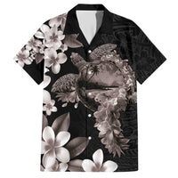 Hawaiian Lei Day Hawaiian Shirt Plumeria and Turtle with Polynesian Tribal Pattern Grayscale Color