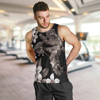 Hawaiian Lei Day Men Tank Top Plumeria and Turtle with Polynesian Tribal Pattern Grayscale Color
