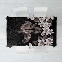 Hawaiian Lei Day Tablecloth Plumeria and Turtle with Polynesian Tribal Pattern Grayscale Color