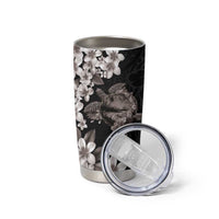Hawaiian Lei Day Tumbler Cup Plumeria and Turtle with Polynesian Tribal Pattern Grayscale Color