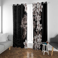 Hawaiian Lei Day Window Curtain Plumeria and Turtle with Polynesian Tribal Pattern Grayscale Color